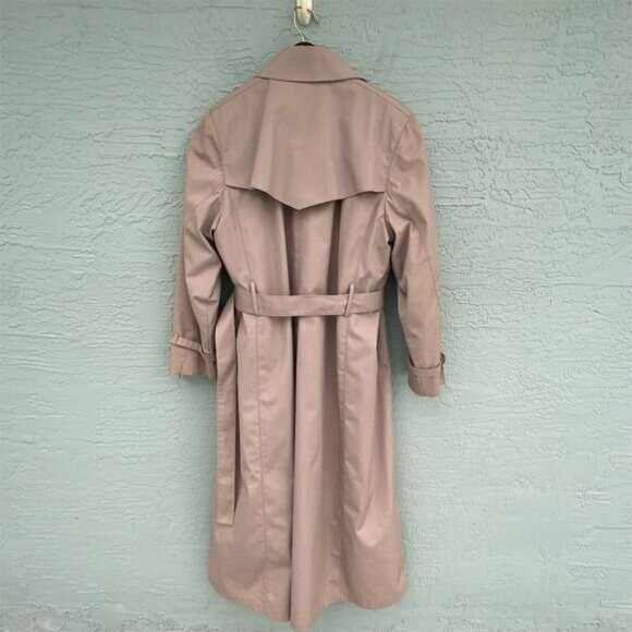 London Fog Trench Coat Size 10 Beige Plaid Double-Breasted - Picture 2 of 12